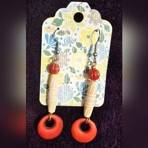 Elegant Cream and Red Beaded Earrings